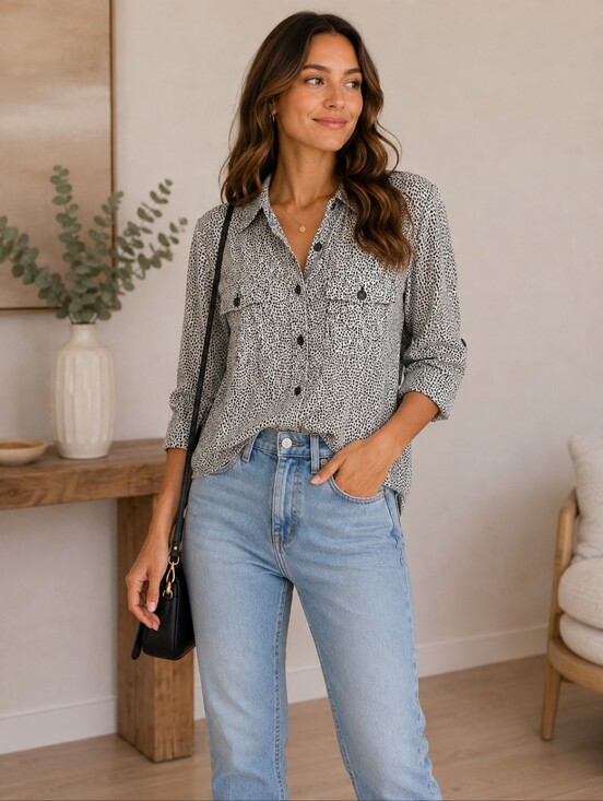 Lord & Taylor Tops - Lord & Taylor Black & White Speckled Button-Down Shirt